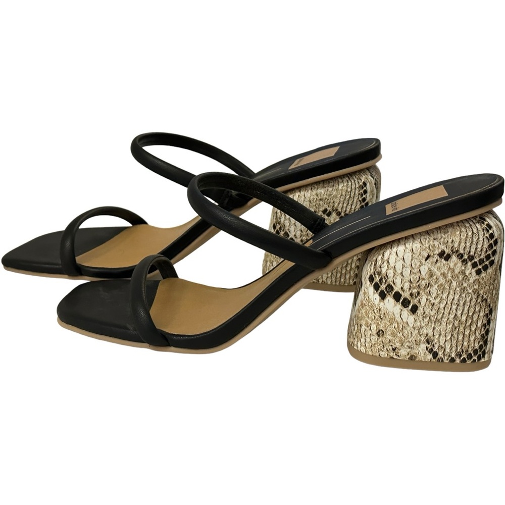 Dolce Vita Noxie Black Stella Square Toe Strappy Sandals  Reptile Heel Sz 9